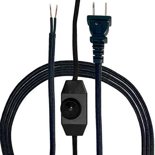 Royal Designs, Inc. Lamp Cord Molded Plug with Dimmer Switch, Stripped Ends Ready for Wiring, 8 ft long, Black, SPT-1 UL Listed (CO-5001D-BLK-8-1) - color: Black