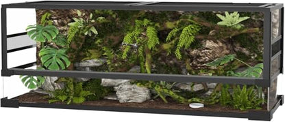 Reptile Tank, Front Opening Reptile Enclosure Terrarium with Sliding Doors, Top Ventilation, Stackable Black Cage for Lizards Tortoise Snake (67 Gallon, Rectangular) - size: 67 Gallon