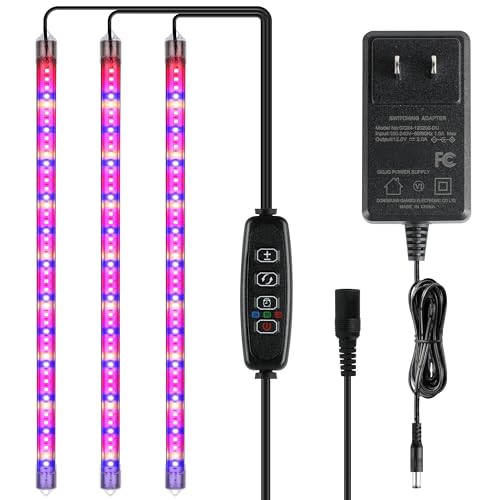 iPower 40W LED Plant Grow Light Strips Full Spectrum for Indoor Plants with Auto ON/Off 3/9/12H Timer, 10 Dimmable Levels 48 LEDs Per Tude, for Hydroponics Succulent, 3 Tubes, Mix - color: Mix, size: 3 Tubes, style: Grow Light Strips