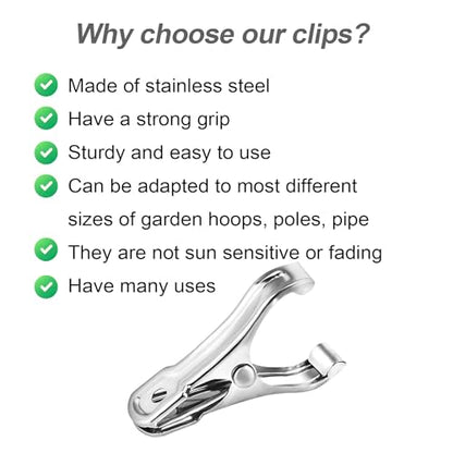 20 Pcs 2inches Gardening Clips for Netting, Greenhouse Clamps Made of Stainless Steel, Have a Strong Grip of Metal Clips, For 3/8'', 1/2'', 3/4'' Garden Hoops or Greenhouse Frame - style: 20Pcs