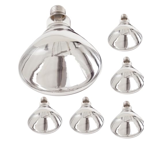 Satco S4885 BR40 Incandescent Heat Lamp Bulb, 250W, 120V, E26 Base, Clear Heat, Dimmable, Shatterproof PFA Coating, 6000H, 2700K, Bathrooms, Saunas, Industrial, Commercial Use (6 Pack)