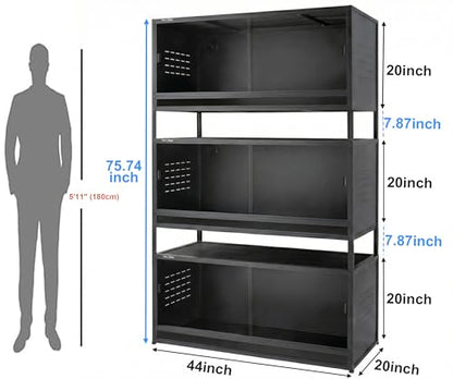 Large PVC Reptile Enclosure 3 Tier 44"x20"x20"with Spacers, 76 Gallon Reptile Terrarium Tank, Space Saving Stackable Reptile Habitat for Bearded Dragon Gecko Snake Lizard, Sliding Glass Doors Lock - size: Three 44x20x20''-76 Gallon with Kit