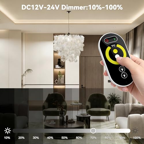 CCT LED Controller, Touch DC 12V-24V 12A RF Wireless Dimmer with Slide Remote Control, PWM Dimmable Brightness Adjust LED Strip Light Controller for CCT LED Strip Lights - color: CCT