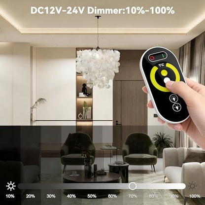 CCT LED Controller, Touch DC 12V-24V 12A RF Wireless Dimmer with Slide Remote Control, PWM Dimmable Brightness Adjust LED Strip Light Controller for CCT LED Strip Lights - color: CCT