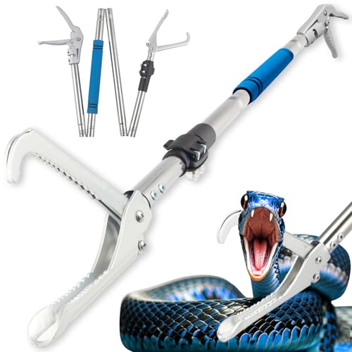 Snake Grabber Tool, 69" Snake Tongs Grabber for Rattlesnake Heavy Duty Professional Folding Snake Feeding Tongs Wide Jaw Snake Handling Tool Long Hndle Stainless Steel Tube Sponge Handle - color: BLUE
