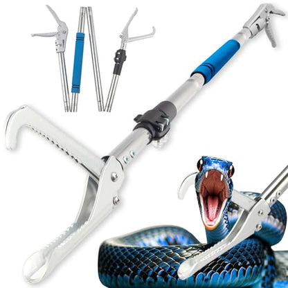 Snake Grabber Tool, 69" Snake Tongs Grabber for Rattlesnake Heavy Duty Professional Folding Snake Feeding Tongs Wide Jaw Snake Handling Tool Long Hndle Stainless Steel Tube Sponge Handle - color: BLUE