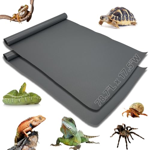 Hamiledyi Reptile Substrate Mat 2 Pcs Reptile Bedding Tortoise Floor Liner Floor Turtle Terrarium Mats Non Adhesive Carpet for Bearded Dragon Gecko Lizard (78.7" x 17.5" Grey) - color: Grey