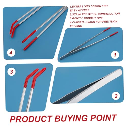 Feeding Tongs Rubber Tip for Reptiles, Feeding Tongs, 15 Inch Extra Long Stainless Steel Aquarium with Rubber Tip, Curved Long Tweezers Terrarium Feeder Tool for Reptile Tank Accessories