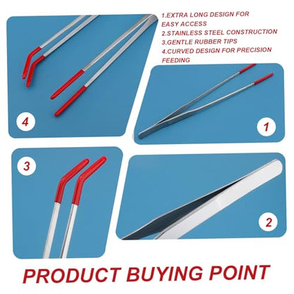 Feeding Tongs Rubber Tip for Reptiles, Feeding Tongs, 15 Inch Extra Long Stainless Steel Aquarium with Rubber Tip, Curved Long Tweezers Terrarium Feeder Tool for Reptile Tank Accessories