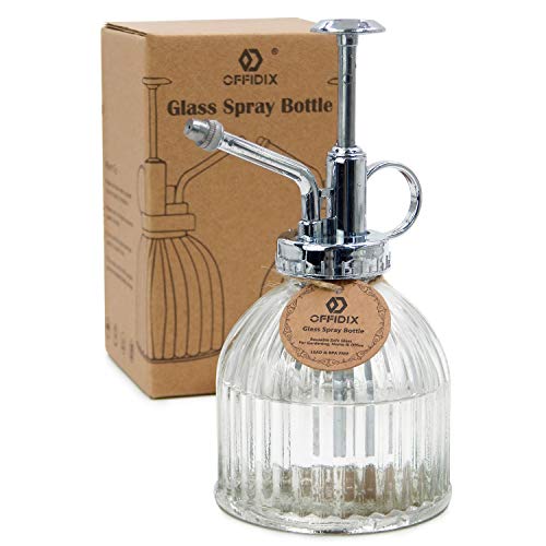 OFFIDIX Glass Spray Bottle for Plants, 6.3" Tall Vintage Style Spritzer with Bronze Plastic Silver Color Top Pump Glass Watering Can for Pet Clearing (Transparent) - color: A-Clear