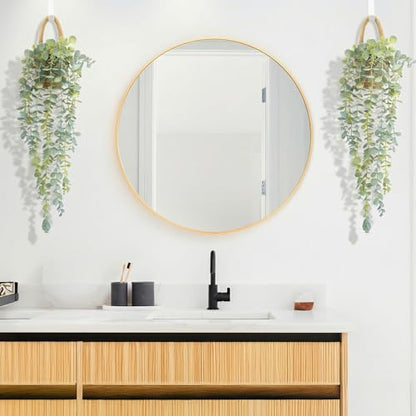 Fake Hanging Plant Decor Indoor, Eucalyptus Artificial Faux Plants in Wall Woven Planters, Jute Hanger with Black Pot Soft Green 1PCS 23Inch Long - size: Jute Hanger-1PCS