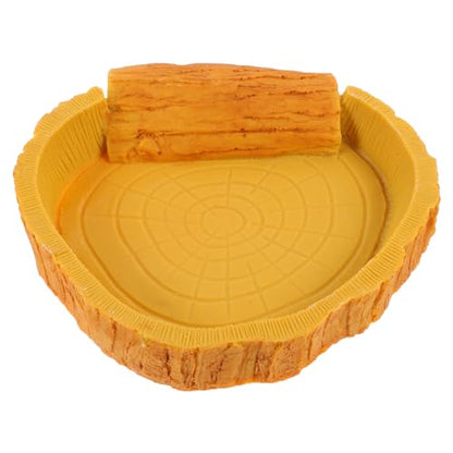 GANAZONO Tortoise Water Basin for Reptiles Decorative Crawl Pets Bathing Basin Bark Pattern for Lizards Spiders and Geckos Safe Resin Material for Comfortable Mealtime