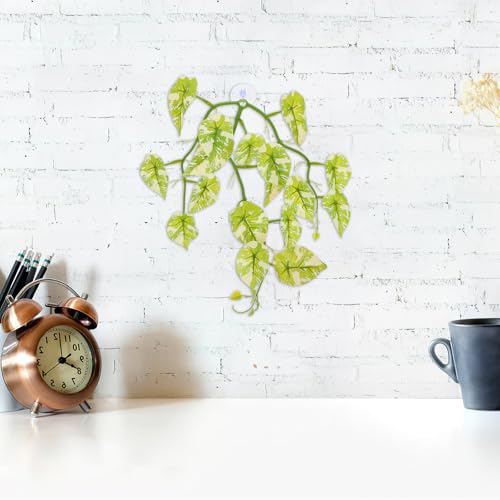 Hemoton Artificial Reptile Climbing Plants with Suction Cup, Terrarium Decoration for Turtle and Gecko Habitat, Realistic Hanging Leaf Vines for Reptile Tank Accessories