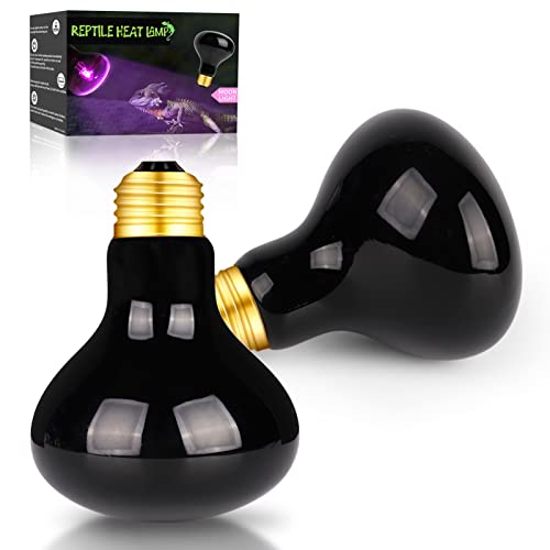 2 Pack 100W Night Heat Reptile Infrared Moonlight Bulb, Black Glass Cover Moonlight Pet Light UVA Spot Lamp for Reptile & Amphibian, Lizard, Bearded Dragon, Chameleon