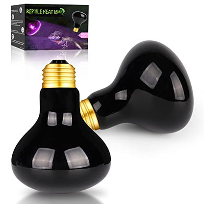 2 Pack 100W Night Heat Reptile Infrared Moonlight Bulb, Black Glass Cover Moonlight Pet Light UVA Spot Lamp for Reptile & Amphibian, Lizard, Bearded Dragon, Chameleon