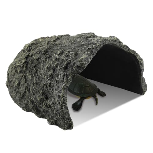 IBWell 9.1 Inch Reptile Hides Resin Tortoise Hideout for Hiding and Basking Aquarium Rock Caves for Snake Bearded Dragon Fish Lizard - size: Large
