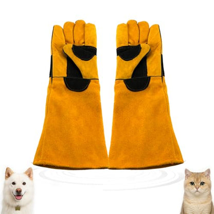 17.32inch Animal Handling Gloves, Animal Control Gloves Bite Resistant Snake Proof Cowhide Reinforced Leather Protection Dog Training Glove for Cats Scratch Reptiles Birds Falcon Grabbing - color: Yellow（17.32"）