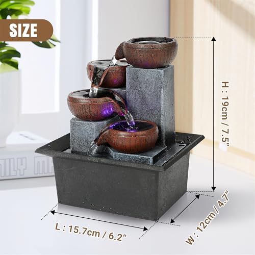Water Fountains Indoor-Tabletop Water Fountain-Waterfall-Desktop Fountain with Natural River Rocks, Calming Waterfall Sounds for Feng Shui Meditation-Cascading LED Color Lighting