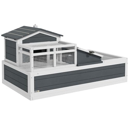 Sturdy Spacious Durable Secure Premium Robust Wooden 3-Room 2 Stories Tortoise Habitat with Balcony 44x25.5x23 Overall Dimensions Gray
