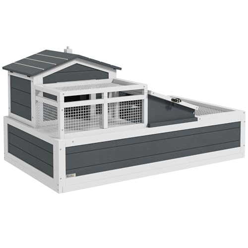 Safe Spacious Durable Secure Premium Robust Wooden 3-Room 2 Stories Tortoise Habitat with Balcony 44x25.5x23 Overall Dimensions Gray