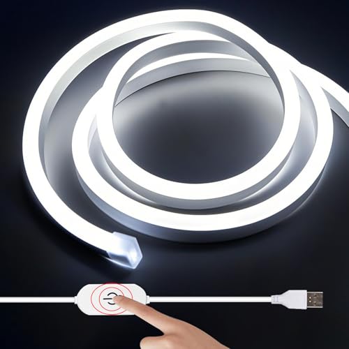 16.4FT White Neon Light Strip Waterproof, 5V USB White Led Strip Lights with Touch Controller,Cuttable Flexible Silicone Neon Rope Light for Bedroom, Party, Home Decor, Poster Lights - color: White, size: 16.4ft