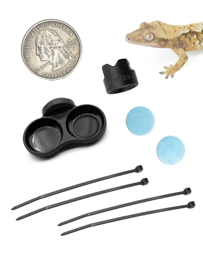 Pangea Microdish Kit for Gecko Feeding, Tiny Water Dish for Micro Geckos, Anoles, and Other Small Reptiles, Zip Tie Attachment Pet Food Bowl 1.25in (XS Dual Branch Mount) - size: XS Dual Branch Mount