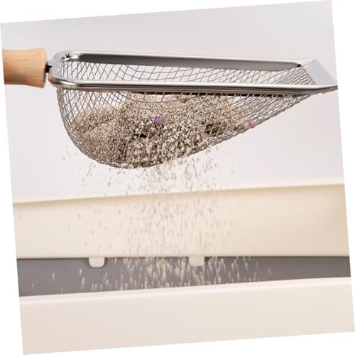 Wood Handle Stainless Steel Litter Scoop Reptile Litter Shovel with 2x2mm Mesh Sifter for Cat and Small Pet Waste Cleaning Sturdy Household for Terrarium and Hamster Bedding