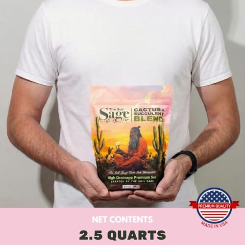 The Soil Sage 2.5 Dry Qt Cactus & Succulent Potting Soil Mix, USA Made - Gritty, Fast Draining, Soilless, Root Boosting, Peat-Free - Growth of Cactus, Succulents, Jade, Aloe Vera - size: 2.5 Qt
