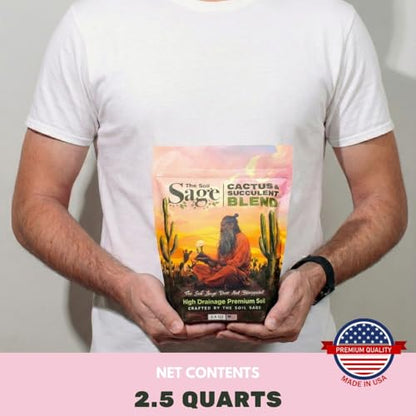 The Soil Sage 2.5 Dry Qt Cactus & Succulent Potting Soil Mix, USA Made - Gritty, Fast Draining, Soilless, Root Boosting, Peat-Free - Growth of Cactus, Succulents, Jade, Aloe Vera - size: 2.5 Qt