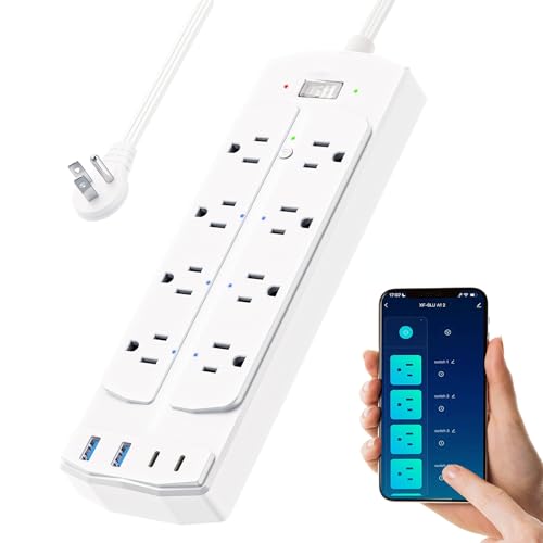 Smart Power Strip, Yozisital Charging Station with 6 Smart Outlets and 4 USB Ports, 5FT Flat Plug Extension Cord for Home Office, Compatible with Alexa & Google Home
