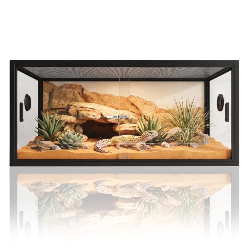 Reptile Enclosure 37" x 18" x 18", Front Opening Reptile Terrarium with Tempered Glass Sliding Doors, Safety Lock & Ventilation, Habitat for Bearded Dragon, Ball Python, Snake, Gecko (Black) - color: Black, size: 37" x 18" x 18"