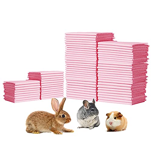 Amakunft Rabbit Pee Pads, Pet Toilet/ Potty Training Pads, Super Absorbent Guinea Pig Disposable Diaper for Hedgehog, Hamster, Chinchilla, Cat, Reptile and Other Small Animal (100pcs-18 x13, Pink) - color: Pink, size: 100pcs-18"x13"
