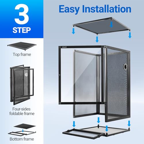 REPTI ZOO 120 Gallon Reptile Terrarium - Aluminum Screen Cage Open Air Foldable Tank for Bearded Dragon, Snake and More