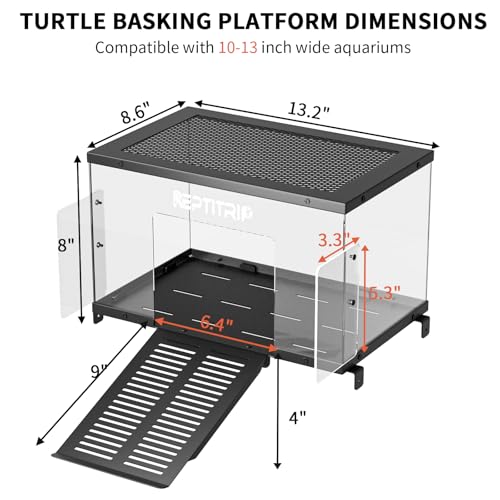 Turtle Basking Platform & Dock - Stainless Steel Turtle Ramp, Non-Slip Surface - Fits 10-13 Inch Wide Aquariums