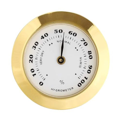 Gold Upgraded Hygrometer Humidity Meter Mini 38mm Round Glass Analog Hygrometer Suitable for Humidors Guitar Violin Thermometer for with Probe