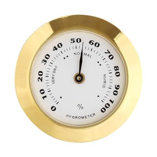 Golden Upgraded Hygrometer Humidity Meter Mini 38mm Round Glass Analog Hygrometers Suitable for Humidors Guitar Violin,Thermometer Hygrometers for Weather Hygrometer with Probe