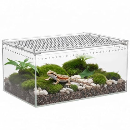 Reptile Terrarium Enclosure, 11.8 x 7.9 x 5.9 in / 30 x 20 x 15 cm Acrylic Tarantula Breeding Box, Transparent Jumping Spider Cage, Snake Terrarium