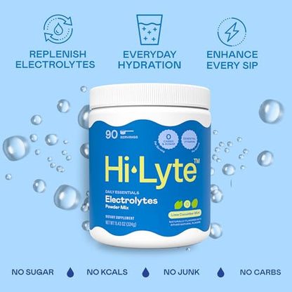 Hi-Lyte Daily Essentials - Electrolytes Powder Mix - Lime Cucumber Mint - Sodium, Potassium, Magnesium, Vitamins - Hydration Support for Fasting - No Sugar, No Carbs, Clean Ingredients - style: Lime Cucumber Mint - 90 Servings