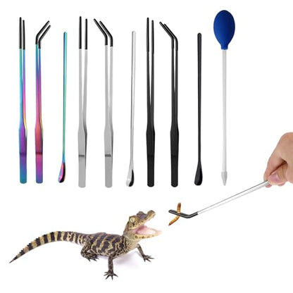 Reptiles Feeding Tongs Clamp Long Nonslip Coated Stainless Steel for Safe Pet Food Handling Pet Feeding - color: Feeding Spoon Color