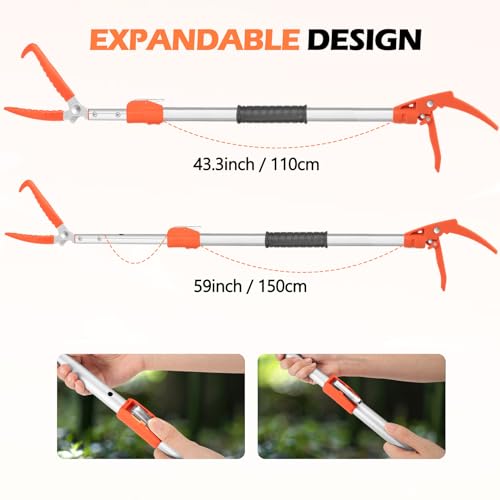 Kalkal Snake Grabber Tool, 60” Professional Aluminum Alloy Telescopic Rattle Snake Tongs, Reptile Grabber Snake Catcher Wide Jaw Handling Tool with Lock - size: 60 inch