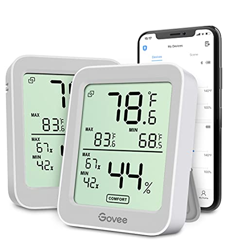 Govee Indoor Hygrometer Thermometer 2 Pack, Humidity Temperature Gauge with Large LCD Display, Notification Alert with Max Min Records, 2 Years Data Storage Export for Room Greenhouse, Grey - color: Grey, size: 2 Pack