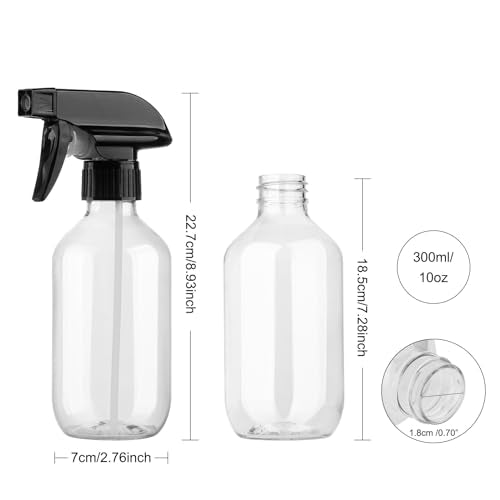 Spray Bottles 4 Pack 10oz Empty Squirt Bottle Plastic Refillable Containers | Fine Mist Water Spray Bottle with Adjustable Nozzle BPA Free Small Spray Bottle for Cleaning, Plants, Pet Training, Hair - color: 2clear+2brown