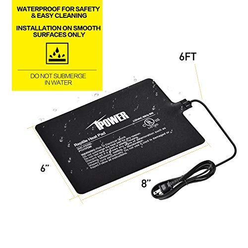 iPower 6 by 8-Inch 8 Watt Reptile Heat Pad Under Tank Terrarium Warmer Heat Mat for Small Animals - color: Black-1 Pack, size: 6" X 8", style: Heat Pad - New