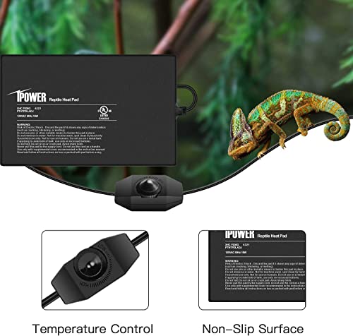 iPower 8 by 12-Inch Reptile Heat Mat with Temperature Adjustable Controller Knob, LCD Digital Aquarium Thermometer for Reptiles and Amphibians,Black