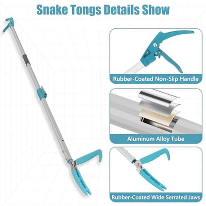 78" Extendable Snake Tongs, Professional Heavy Duty Aluminum Alloy Snake Reptile Catcher Grabber Tool with Wide Jaw, Locking Design & Non-Slip Comfortable Grip - Outdoor Safe Rattlesnake Handling Tool - size: 78 Inch