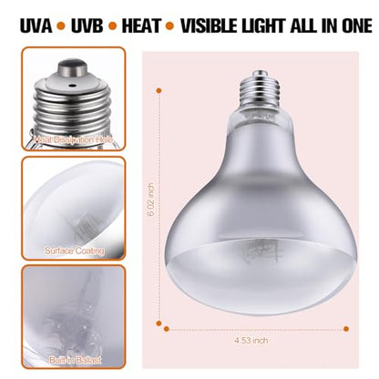 DXOPHIEX 160W Reptile Heat Lamp Bulb Full Spectrum UVA UVB Reptile Light, Sun Lamp Basking Light for Bearded Dragon, Mercury Vapor Bulb for Reptiles and Amphibians - size: 160W