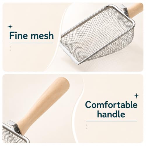 Stainless Steel Cat Litter Scoop, Litter Box Scoop Shovel | Heavy Duty Litter Sifter Fine Mesh Litter Sand Shovel for Lizard, Gecko, Bearded Dragon Bedding, Cat & Kitten Pooper Lifter