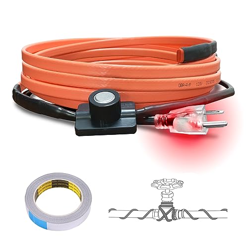 Cupohus Heat Tape for Water Pipes with Thermostat 6FT, Freeze Protection Self-Regulating Heat Trace Cable for Metal, Plastic Home Pipes, Roof and RV, 110-120V