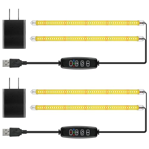 iPower 20W LED Plant Grow Light Strips Full Spectrum for Indoor Plants with Auto ON/Off 3/9/12H Timer, 10 Dimmable Levels 48 LEDs Per Light Strip, 2 Tubes, Yellow - color: Yellow, size: 2 Tubes*2, style: Grow Light Strips