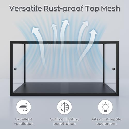 BORISI 120 Gallon Bearded Dragon Tank, 48" x 24" x 24" Reptile Enclosure with Sliding Doors Top Screen Ventilation, Front Opening Reptile Terrarium Tank for Easy Maintenance, Black